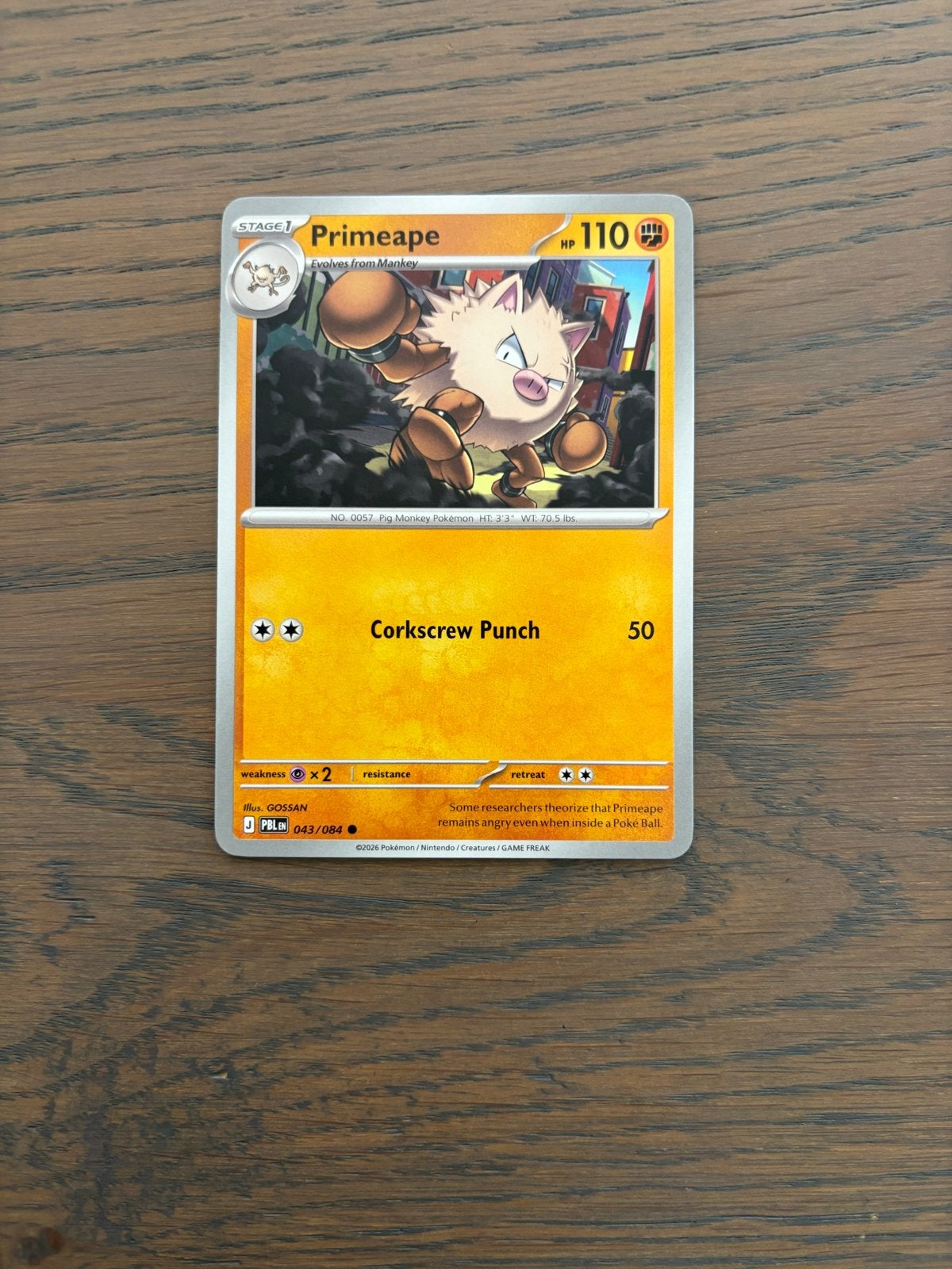 Primeape Pokémon Kaart 043/084 - Nieuwstaat, Ophalen of Verzenden, Nieuw, Losse kaart