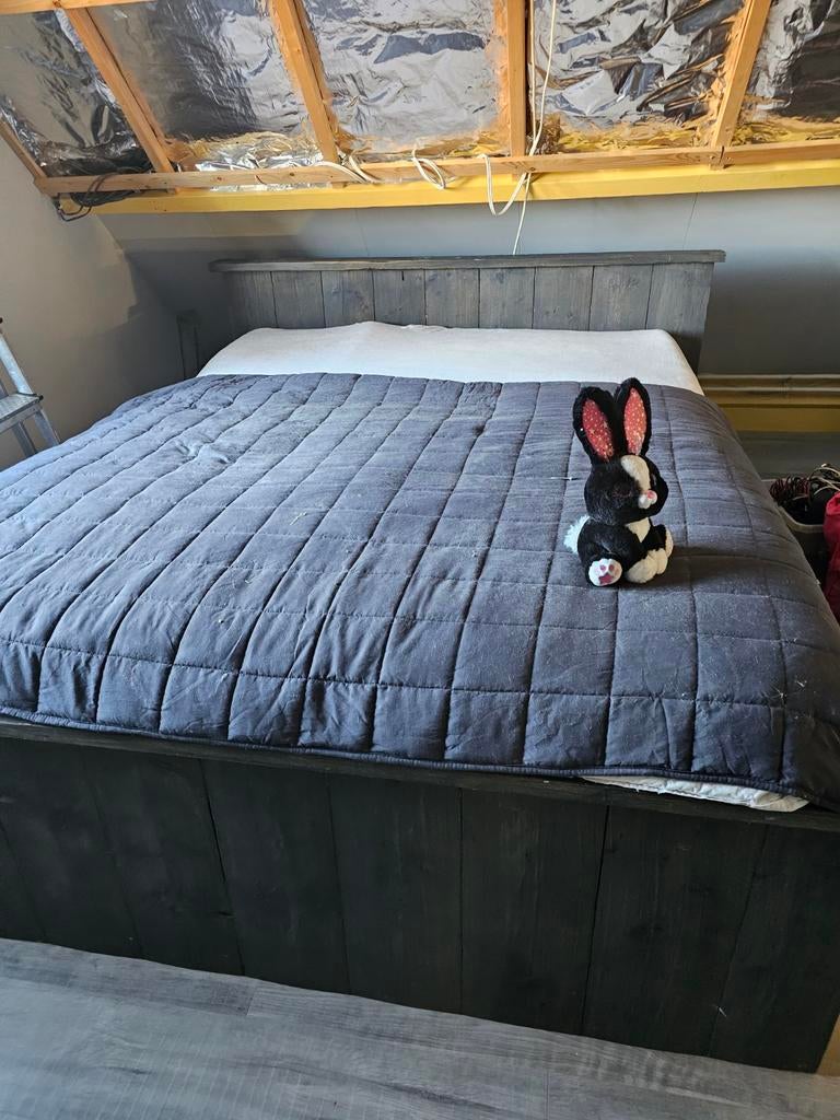 Steigerhouten tweepersoonsbed met opbergruimte, Gebruikt, Steigerhout, Tweepersoons, Ophalen of Verzenden