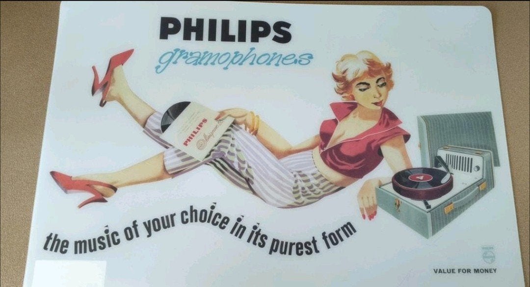 Placemat Philips Gramophones - Dame met Koffergrammofoon, Verzenden, Placemat, Nieuw, Kunststof