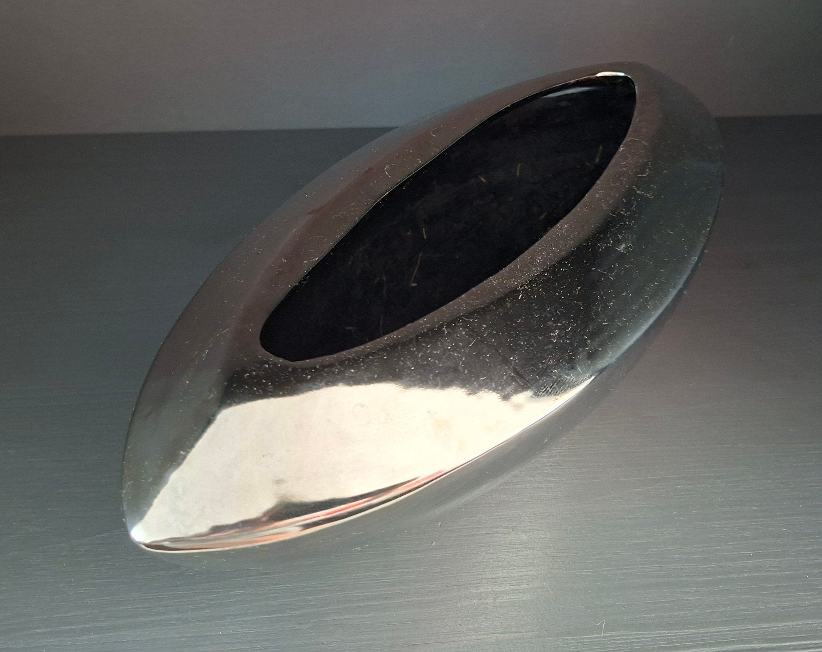 Bloempot schuitje met zilverkleurige coating, Huis en Inrichting, Steen, Gebruikt, Overige kleuren, Ophalen of Verzenden