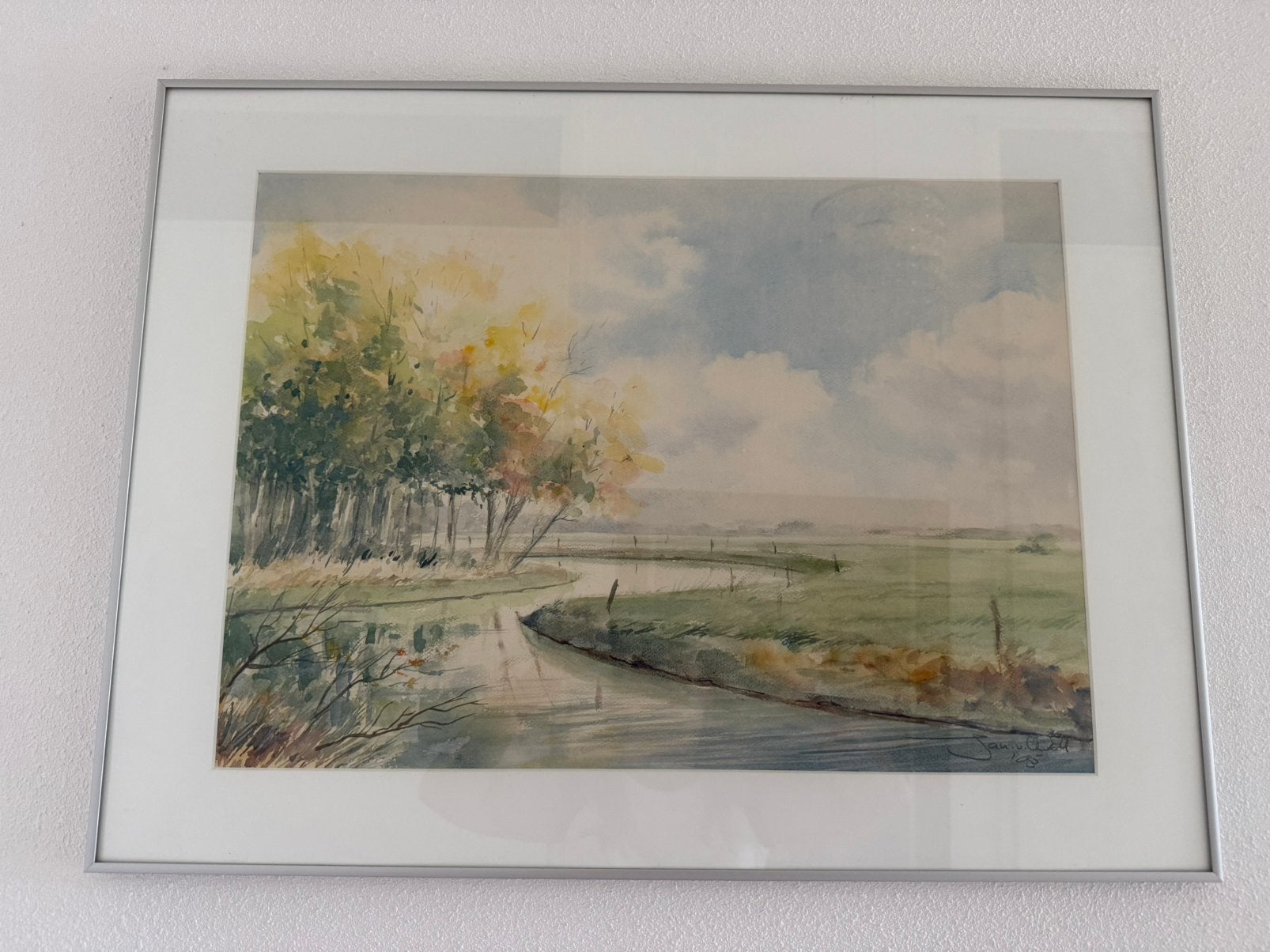 Originele aquarel van Jan W. Oosterl – gesigne, Ophalen, Handgeschilderd, Aquarel, Landschap