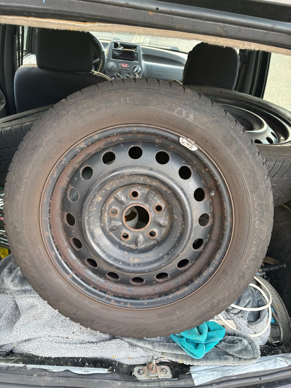 Goede winterbanden 205/55 R16 op stalen velgen euro frost 5, Gebruikt, 16 inch, Banden en Velgen, Personenwagen
