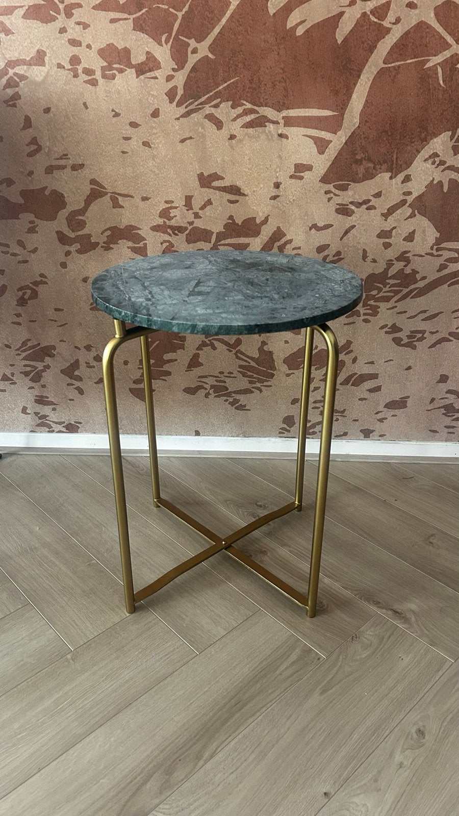 Nieuwe Housecraft Timpa Bijzettafel Marmer Rond Groen/Goud, Huis en Inrichting, Minder dan 55 cm, Rond, Nieuw, Ophalen of Verzenden