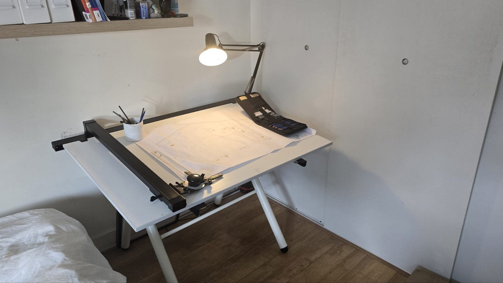 Tekentafel met werkblad 80x120 cm en lamp, Ophalen, Gebruikt, Minder dan 130 cm, Verlichting