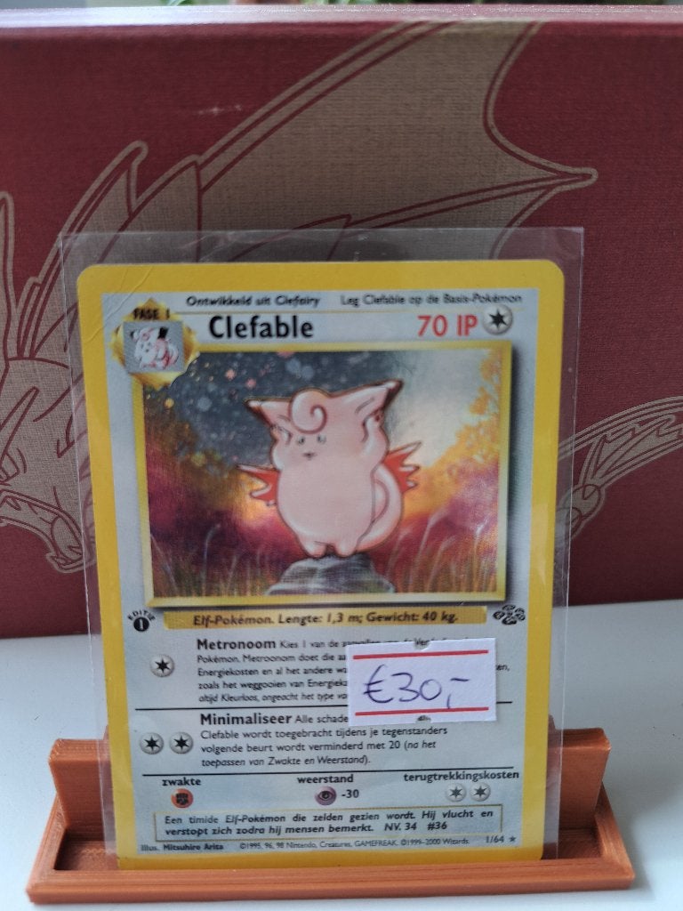 Clefaable 1/64 holo 1ste editie NL	 € 30,00, Hobby en Vrije tijd, Ophalen of Verzenden, Zo goed als nieuw, Losse kaart