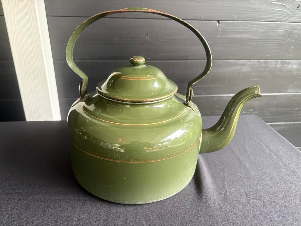 Vintage Groene Emaille Theepot / Ketel - 32 cm hoog, Ophalen of Verzenden