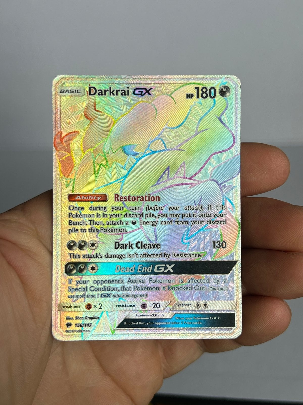 Darkrai GX Rainbow Rare 158/147 - Pokémon Kaart, Ophalen of Verzenden, Gebruikt, Losse kaart, Foil