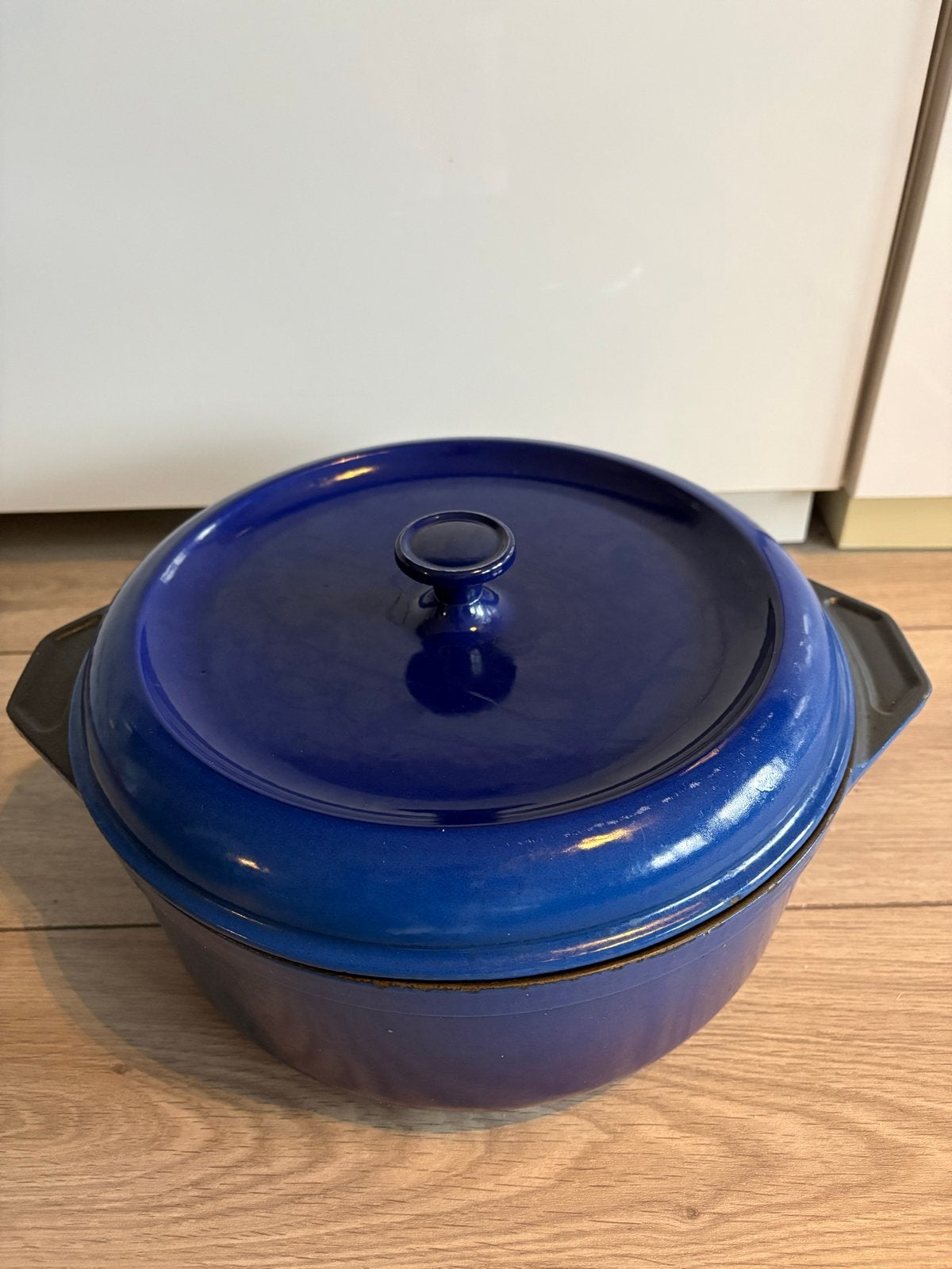 Blauwe gietijzeren braadpan 28 cm met deksel, Ophalen, Gebruikt, Met deksel, Braadpan