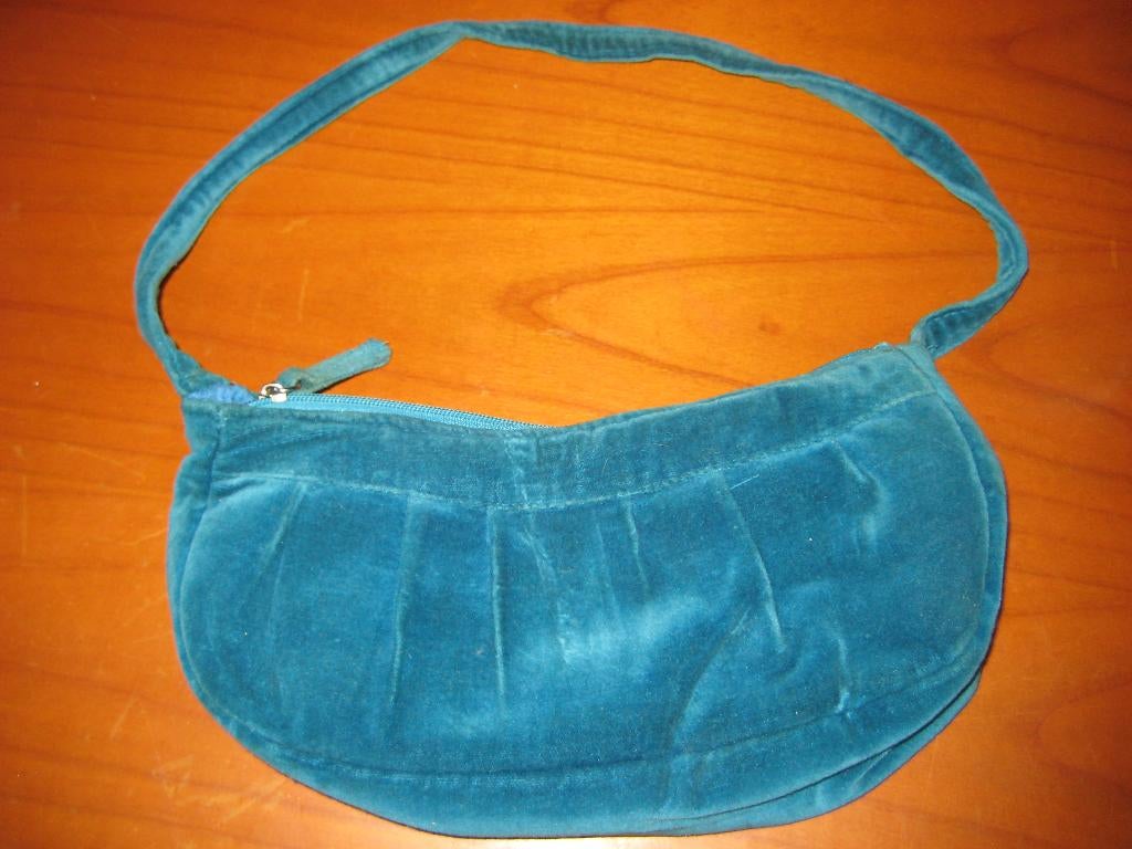 Turkoise velour-handtas (279), Sieraden, Tassen en Uiterlijk, Tassen | Damestassen, Ophalen of Verzenden, Zo goed als nieuw, Handtas