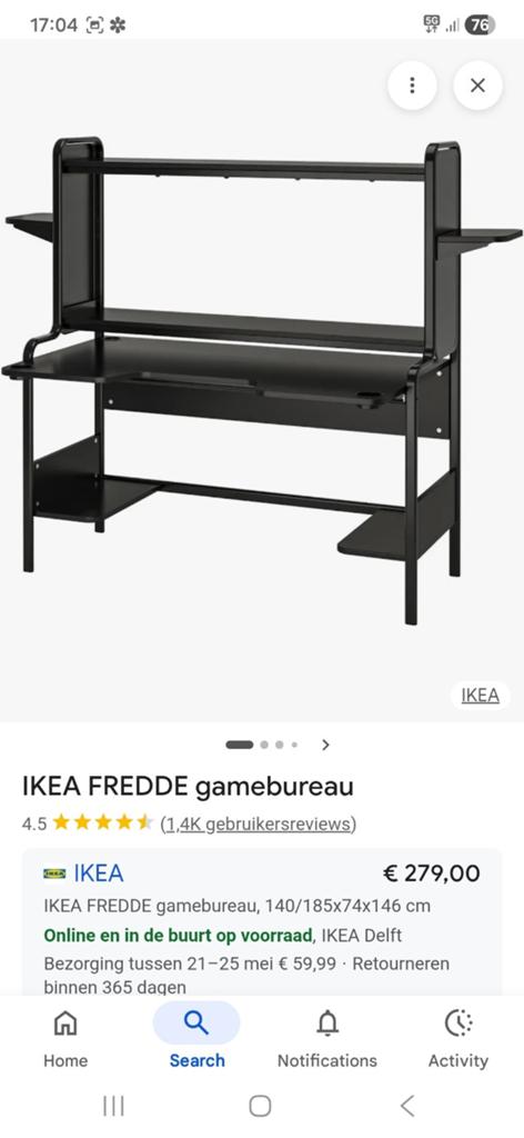 IKEA FREDDE Gamingbureau - Zwart., Huis en Inrichting, Bureaus, Ophalen, Spaanplaat of MDF, Zo goed als nieuw, IKEA