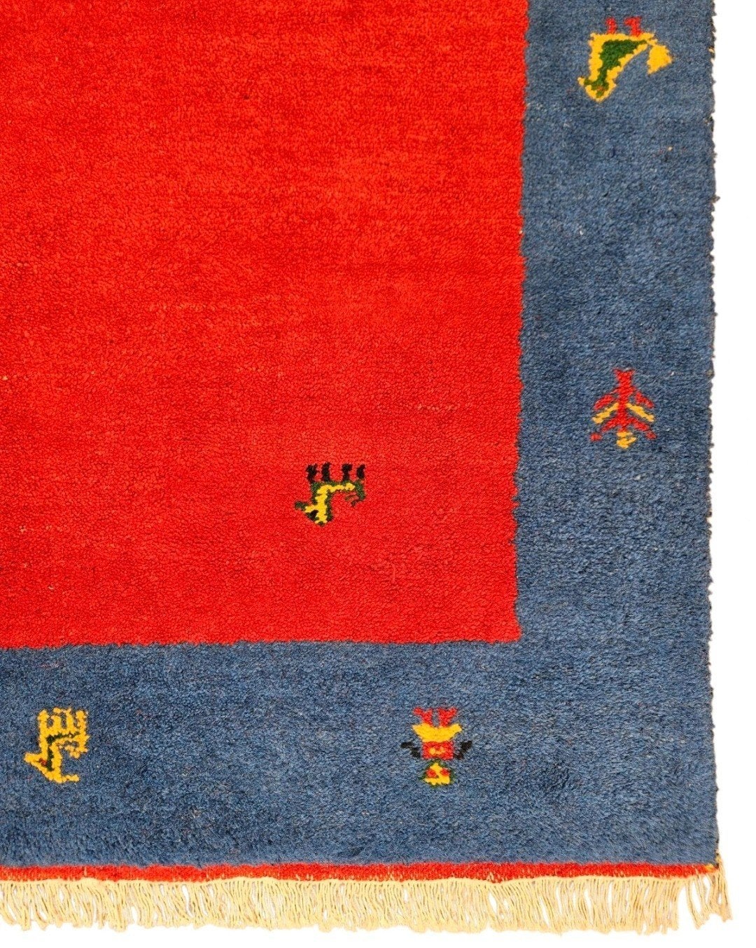 Handgeknoopt oosters wol modern Gabbeh red blue 200x297cm, Geel, ., Gabbeh, India