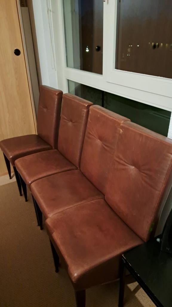 Mooie leren kersenhouten eetkamerstoelen 4 stuks., Huis en Inrichting, Stoelen, Ophalen, Gebruikt, Bruin, Leer