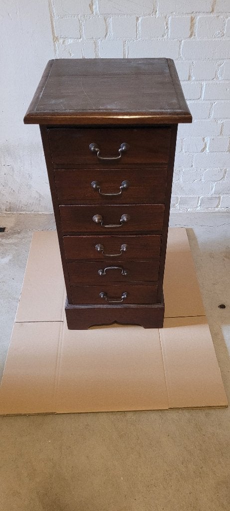 Antiek ladekastje met 6 laden - Donkerbruin teak-hout, Ophalen, Minder dan 50 cm, Gebruikt, 5 laden of meer
