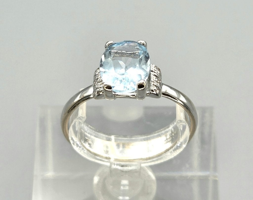 Gouden Vintage ring edelsteen topaas en diamant. 2026/497, Sieraden, Tassen en Uiterlijk, Ringen, Blauw, ., Ophalen of Verzenden