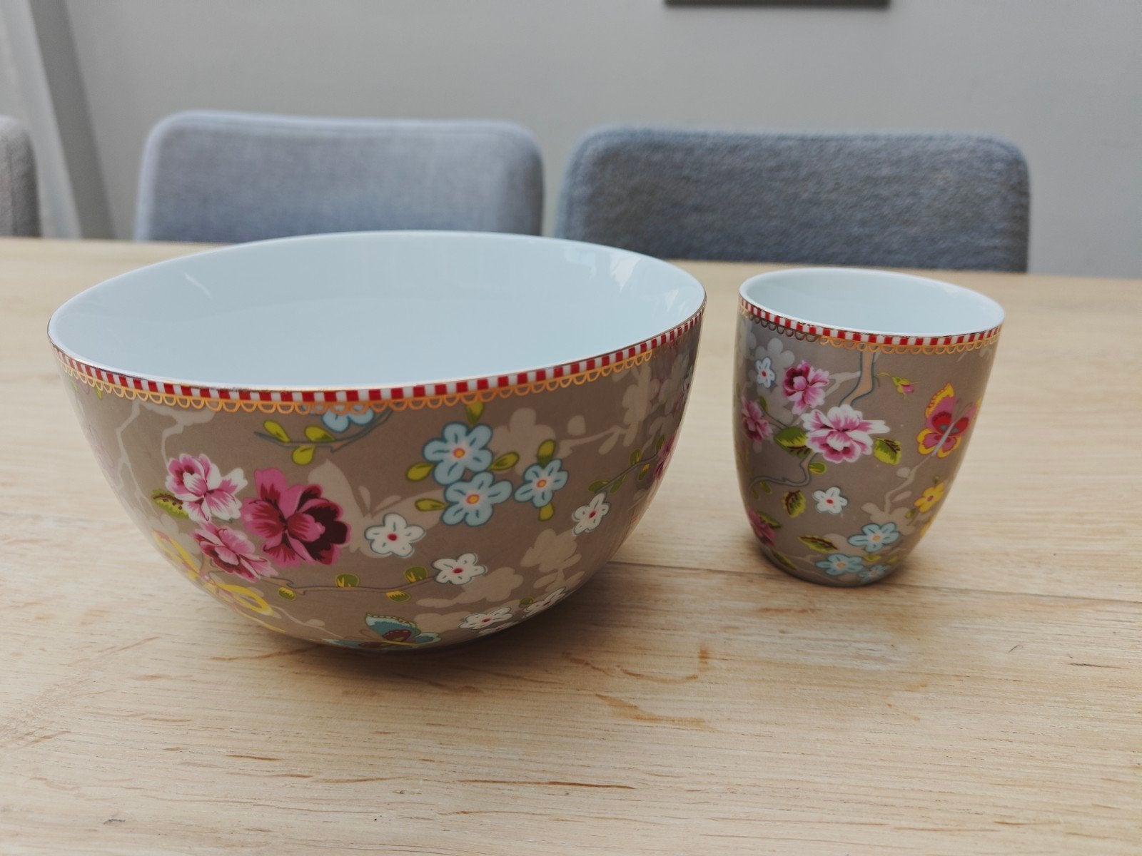 Pip Studio kom en beker met bloemmotief, Pip Studio, Ophalen of Verzenden, Zo goed als nieuw, Kom(men)