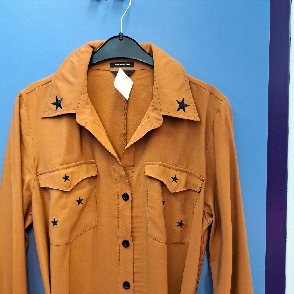 Colourful Rebel cognac bruine jurk + zwarte sterren M 46509, Kleding | Dames, Maat 38/40 (M), Colourful Rebel, Bruin, .