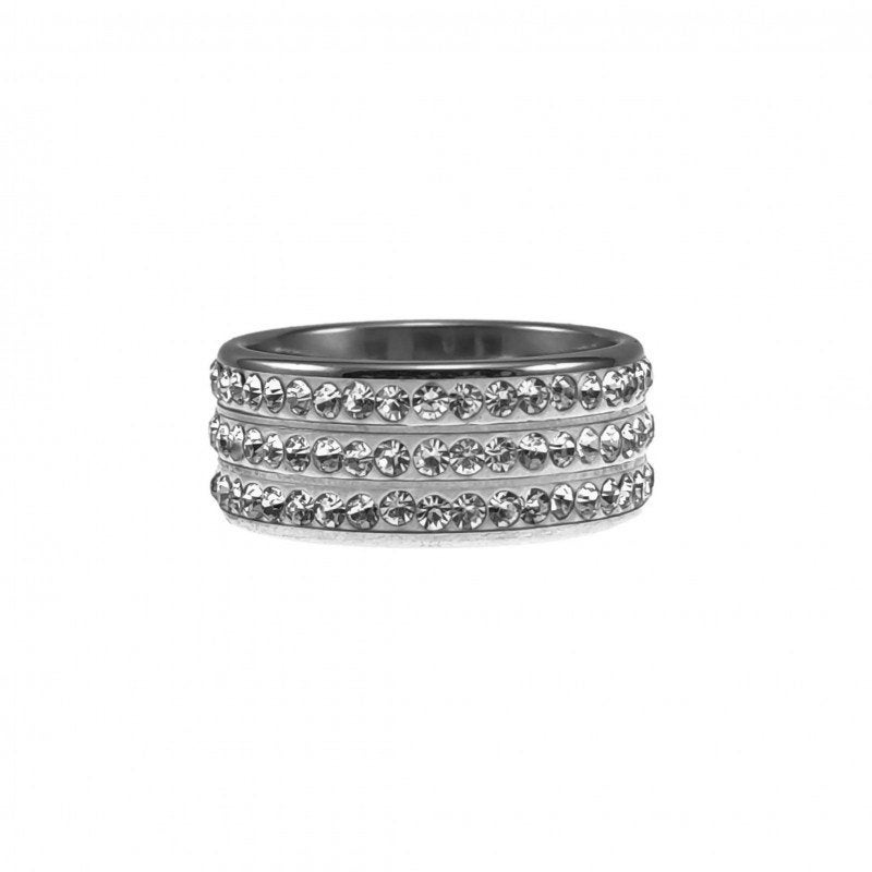 Brede Strass Stalen Ring Zilverkleur Roestvrij Staal - Dames, Sieraden, Tassen en Uiterlijk, Ringen, Met kristal, Birgitta-Gracht 33, 6465 EL Kerkrade, Nederland