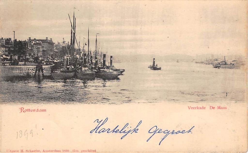 Rotterdam 1899 Veerkade De Maas Sleepboot P. Smit Jr Schepen, Verzamelen, Ophalen of Verzenden, Voor 1920, Gelopen, Zuid-Holland
