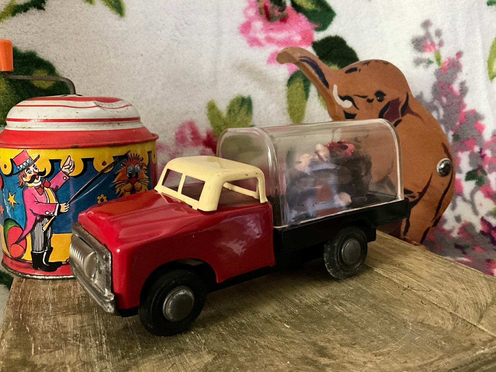 Unieke antieke blikken circus truck met frictie aandrijving, Ophalen of Verzenden