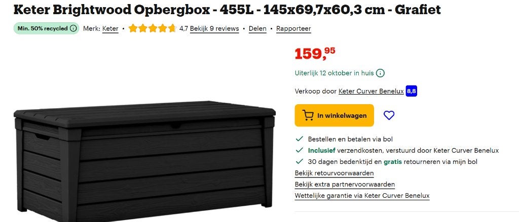 Nieuwe keter Kussenbox Brightwood 455L t.w.v. 159EUR, Ophalen, Nieuw