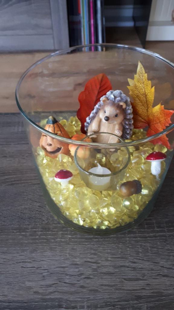 Ronde glazen bakje met decoratie, Ophalen, Gebruikt