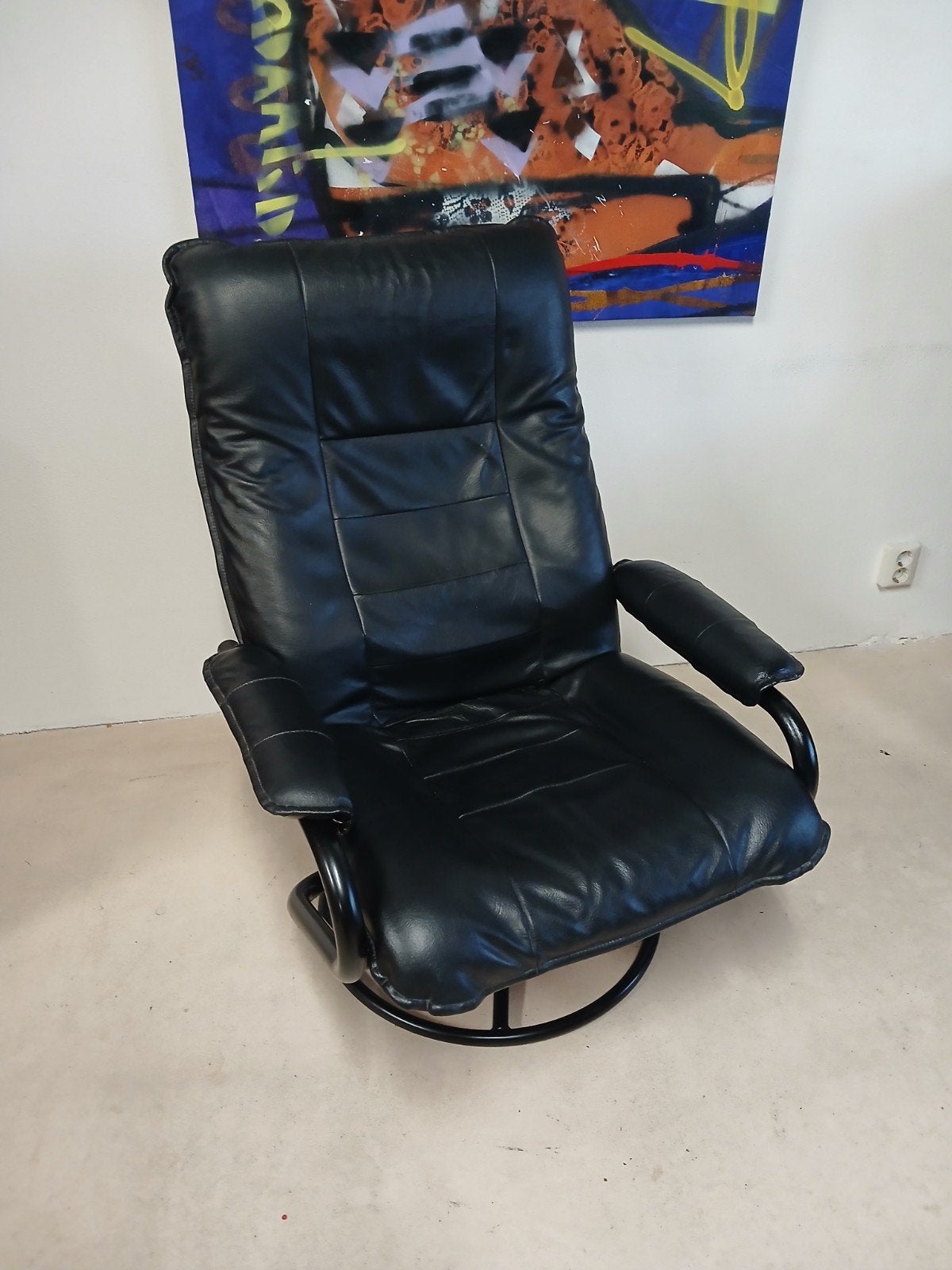 Fauteuil zwart leer, Ophalen of Verzenden, 75 tot 100 cm, Leer, 50 tot 75 cm