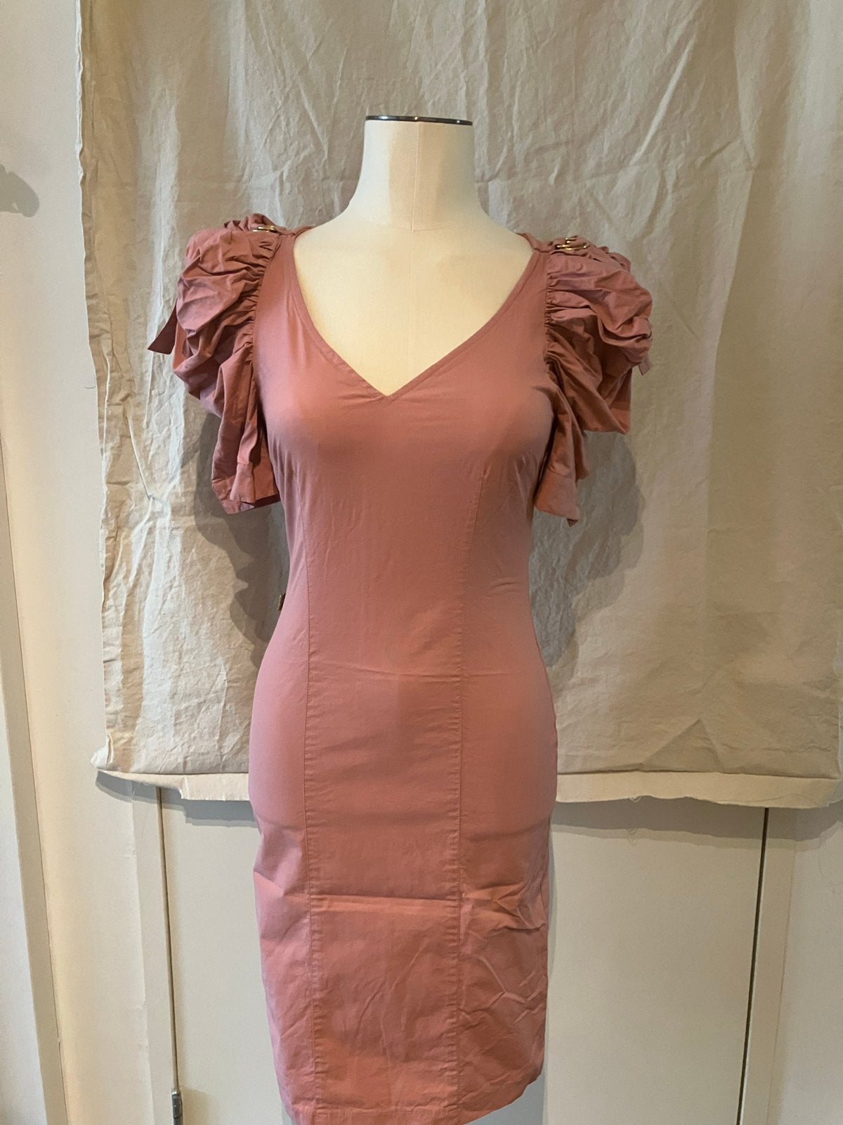 Moschino Jeans Roze Jurk met Pofmouwen - Maat 38, Ophalen, Zo goed als nieuw, Roze, Maat 36 (S)