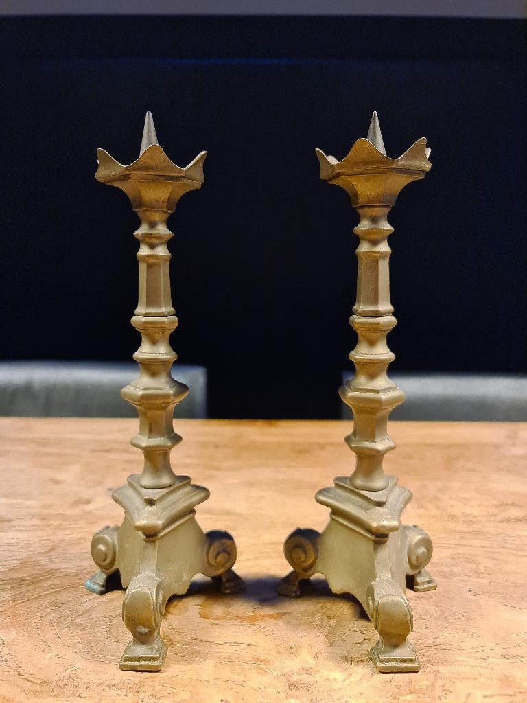 set koperen bronzen kandelaar pen-kandelaars 24cm hoog, Antiek en Kunst, Ophalen of Verzenden, Koper of Brons
