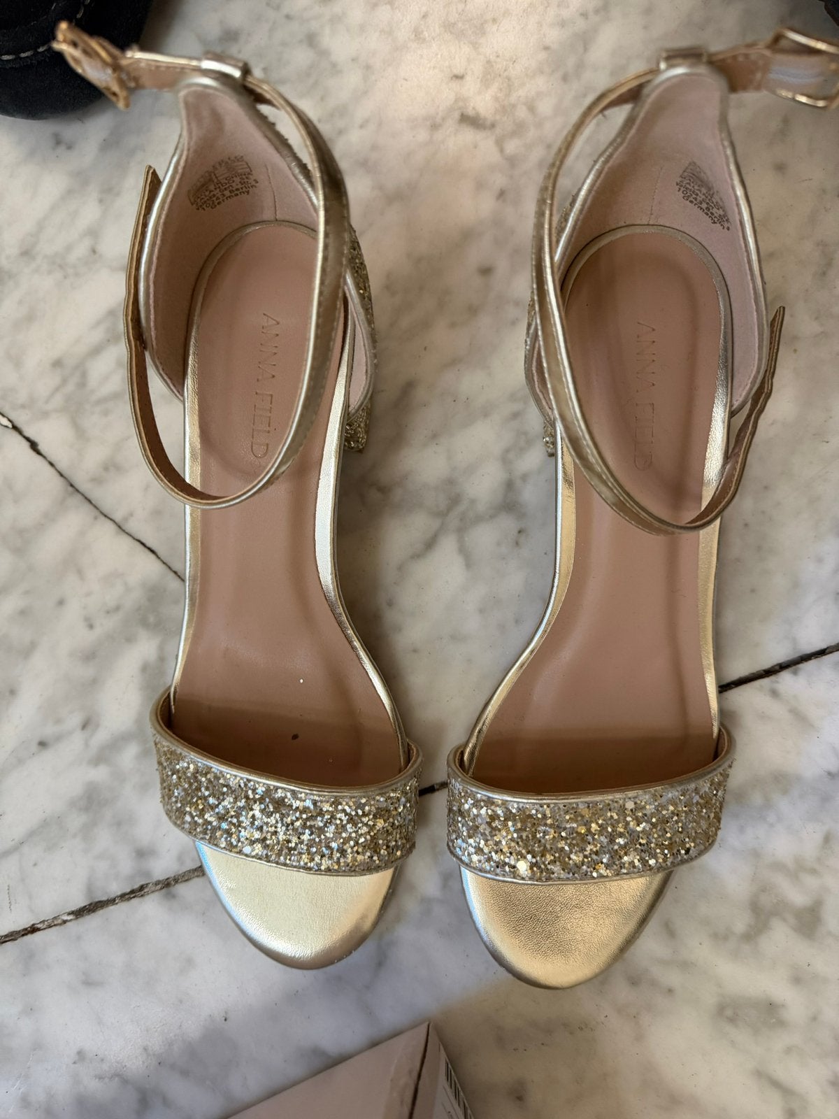 Anna field Goud glitter festive schoenen maat 37, Overige kleuren, Zo goed als nieuw, Sandalen of Muiltjes, Ophalen of Verzenden