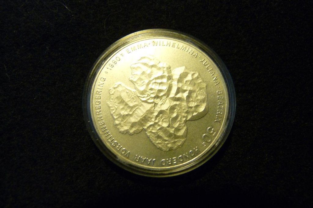 Zilveren 50 Gulden Munt 100 Jaar Vorstinnenregering 1990, Koningin Beatrix, Zilver, Ophalen of Verzenden, Losse munt