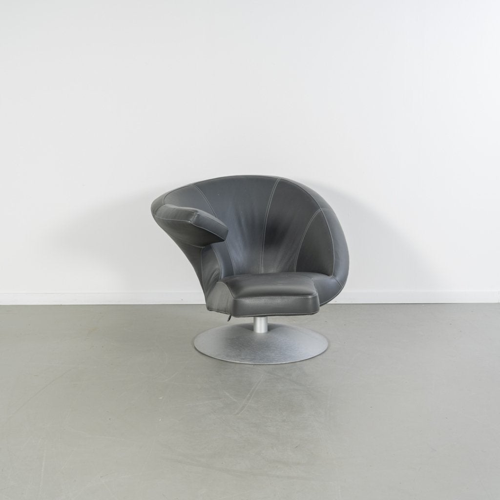 1x Leolux Parabolica Fauteuil Links Grijs Leer - Aluminium, Niet ingevuld, 125 tot 150 cm, Niet ingevuld, Ophalen of Verzenden