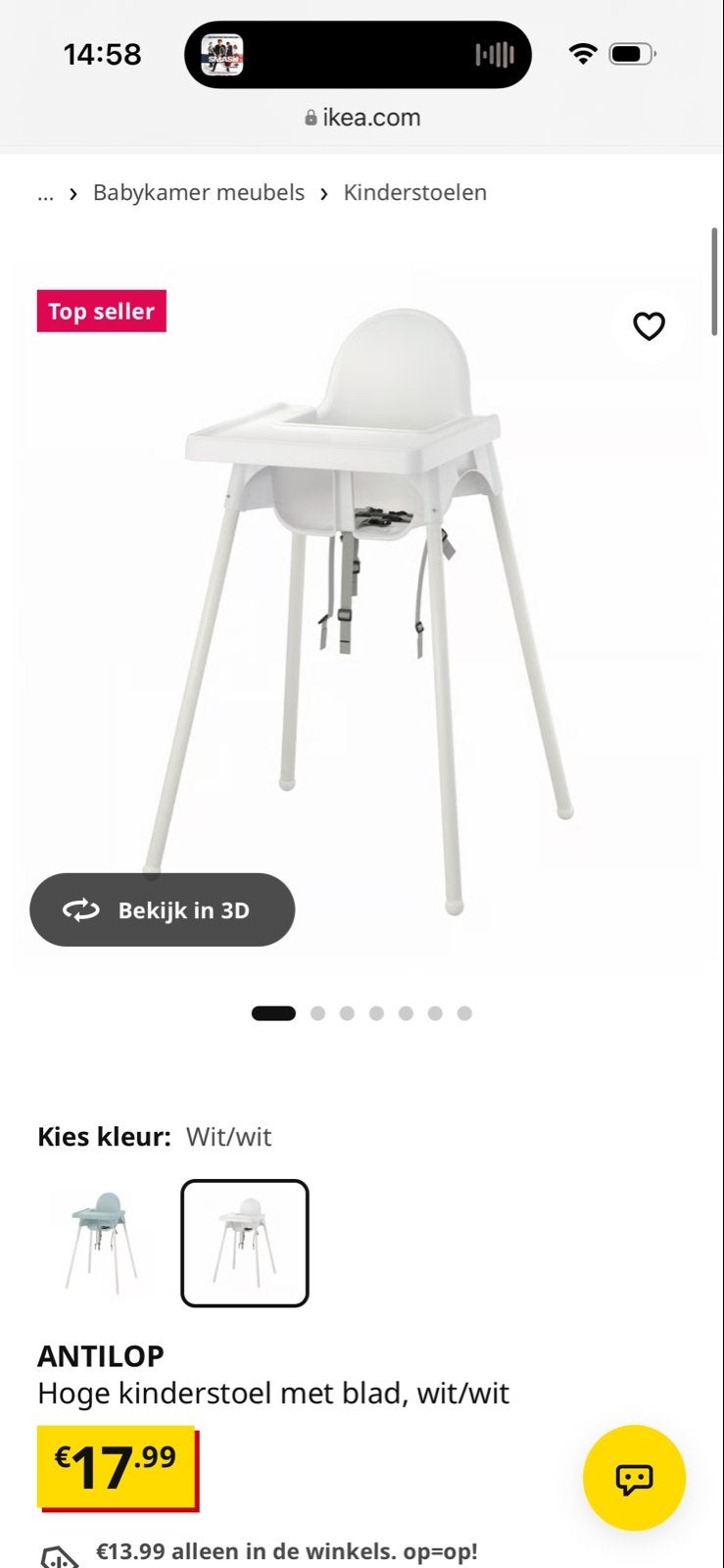 IKEA Antilop Kinderstoel met Dienblad - Wit, Ophalen, Gebruikt, Overige typen, Afneembaar eetblad