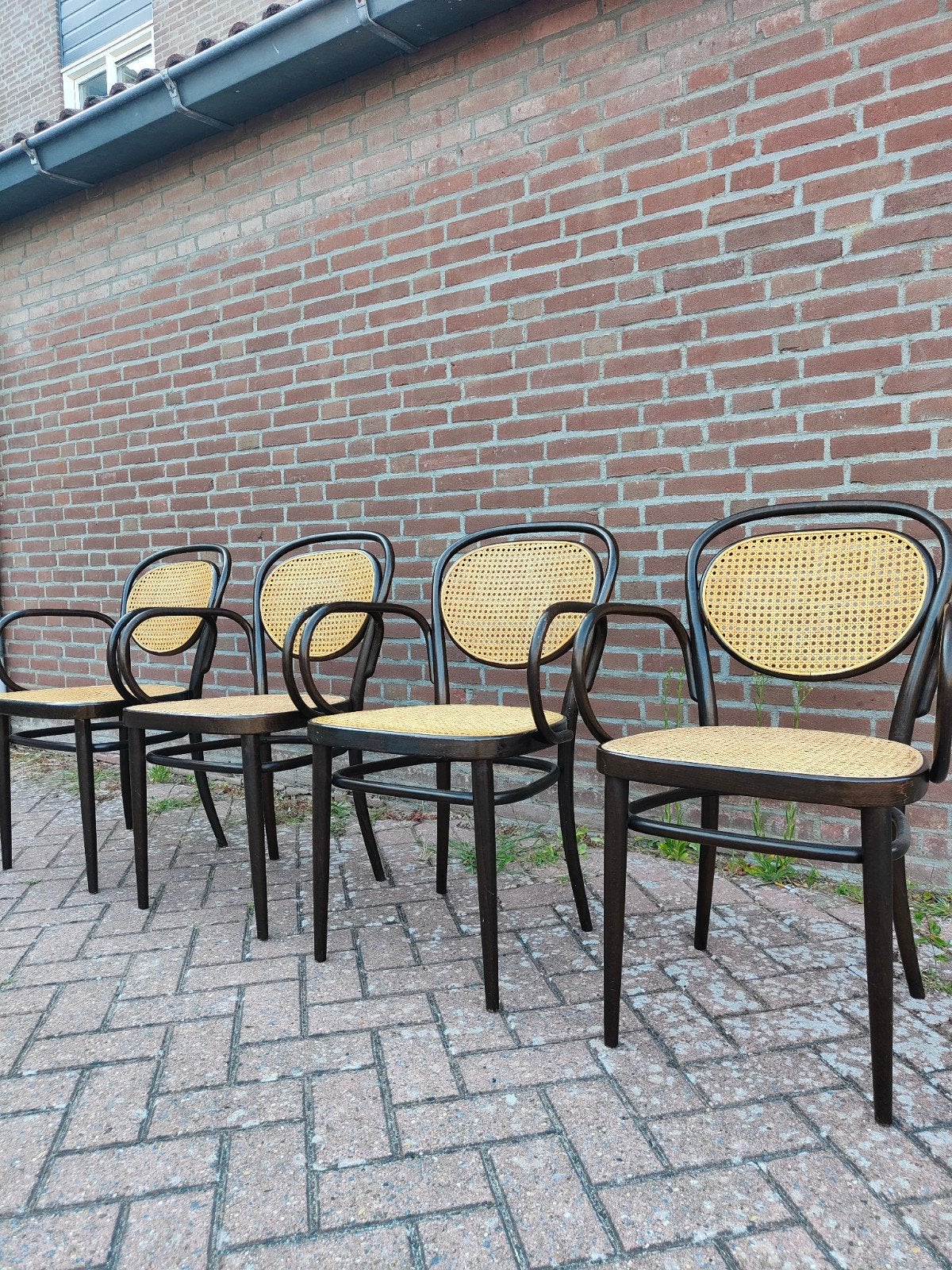 Mooie complete set van 4 originele Thonet stoelen, Ophalen, Gebruikt, Bruin, Vier
