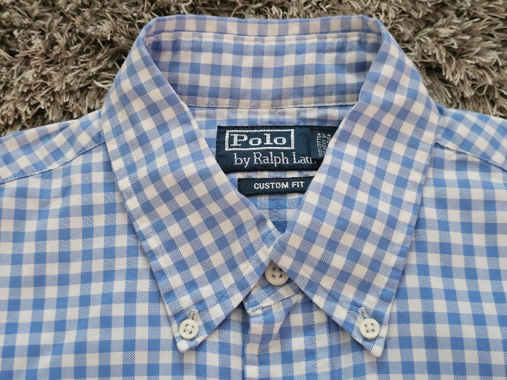 Ralph Lauren Custom Fit Overhemd Blauw Geruit maat S, Halswijdte 38 (S) of kleiner, Verzenden, Blauw, Polo Ralph Lauren