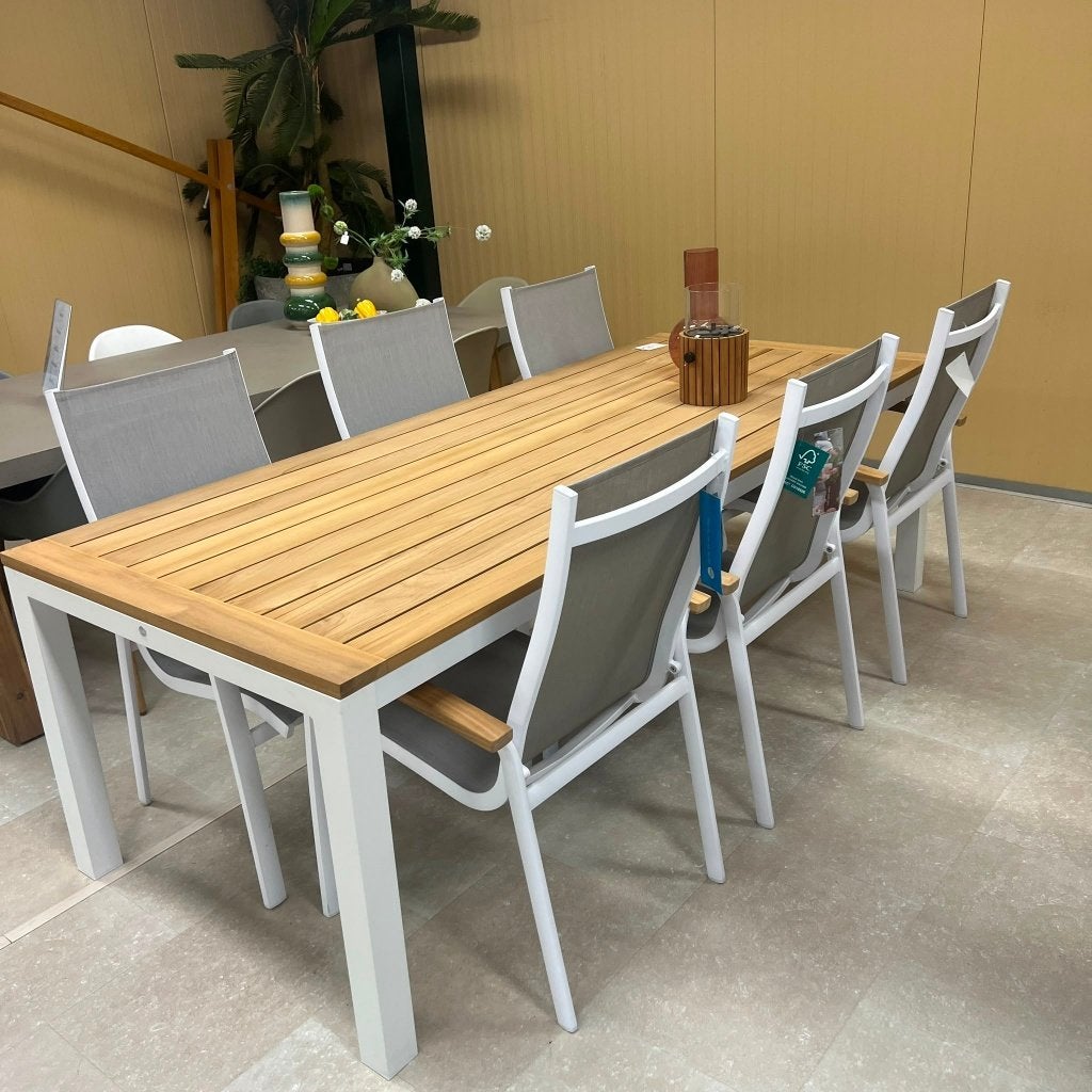 Vario Tuinset | Wit | Showroommodel, Ophalen, Gebruikt, 6 zitplaatsen, Teakhout