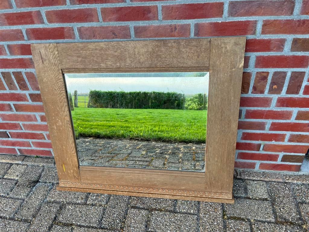 Grote antieke, vintage eiken houten spiegel, Huis en Inrichting, Woonaccessoires | Spiegels, Ophalen, Gebruikt, 75 tot 100 cm
