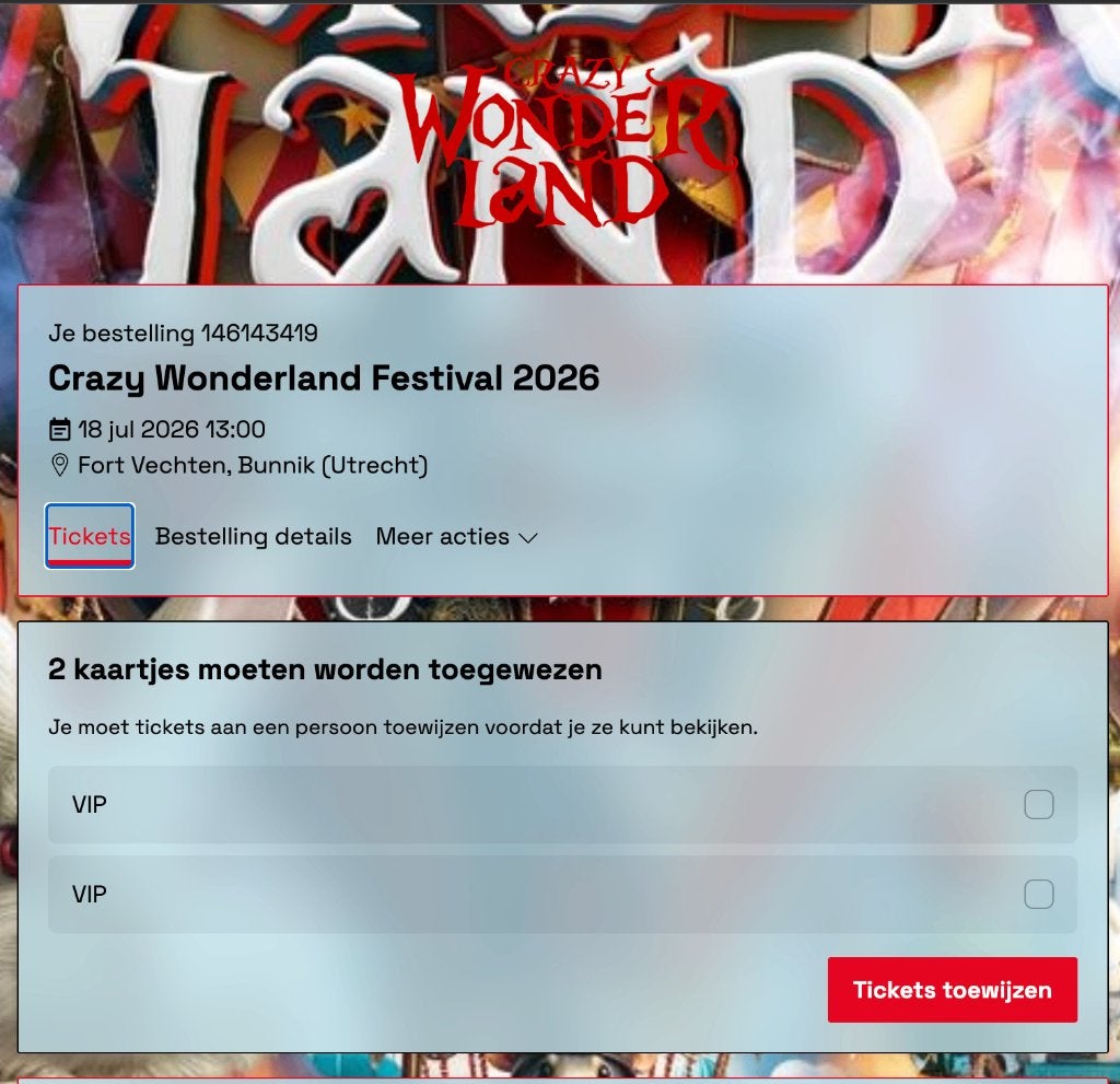 Crazy Wonderland Festival Tickets (VIP 2x), Tickets en Kaartjes, Twee personen