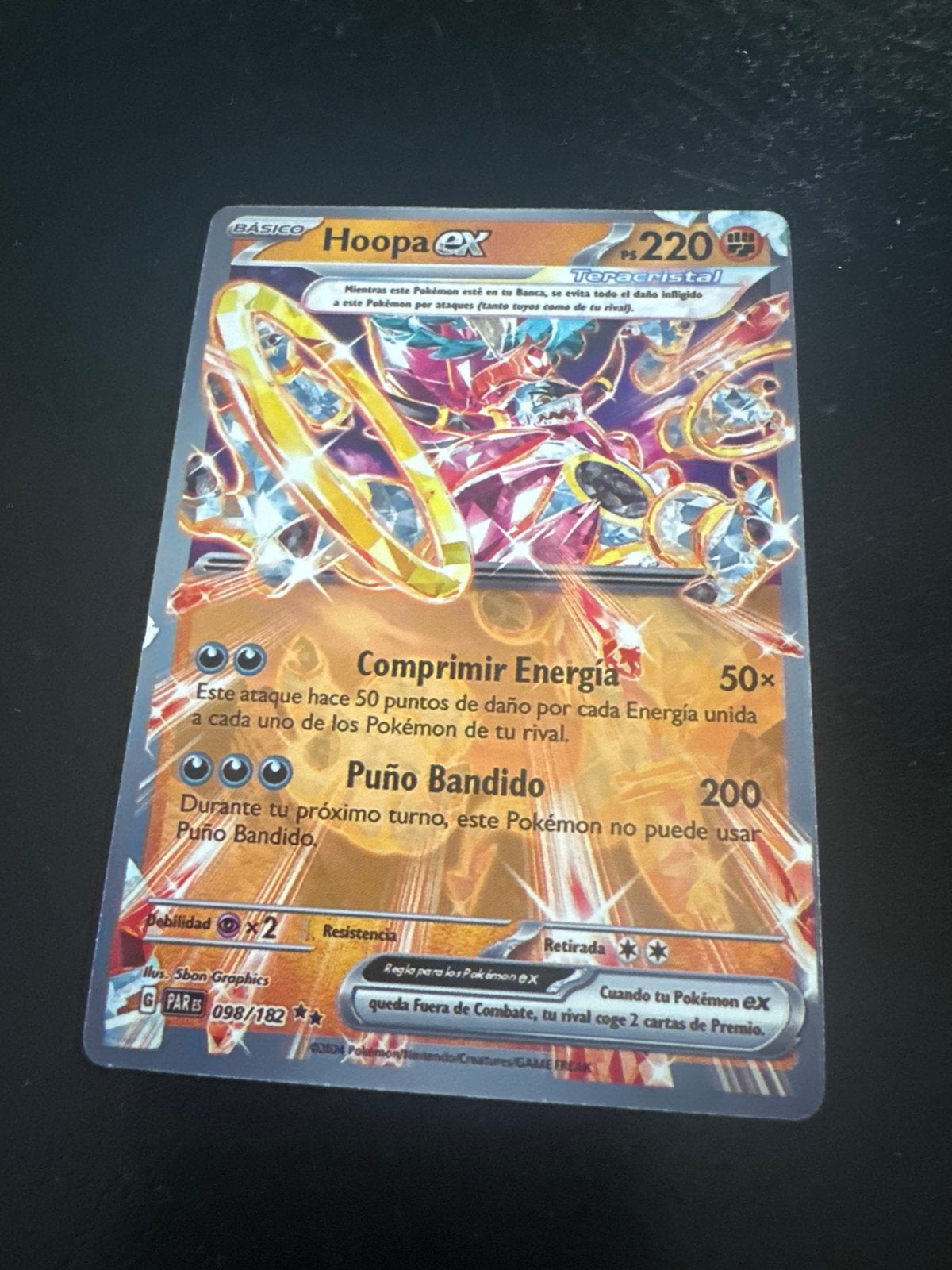 Hoopa ex Pokémon Kaart - Spaans - 098/182, Ophalen, Zo goed als nieuw, Losse kaart, Foil