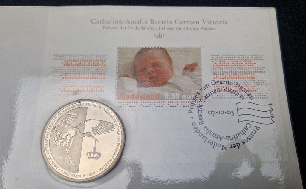 Speciale AMALIA munt Koninklijke geboorte 07-12-2003, Ophalen of Verzenden, Koningin Beatrix, Overige waardes
