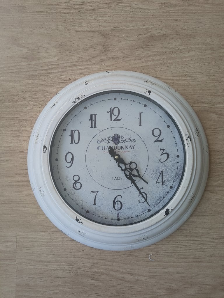 Wandklok 43cm, Ophalen, Wit, Analoog, Wandklok
