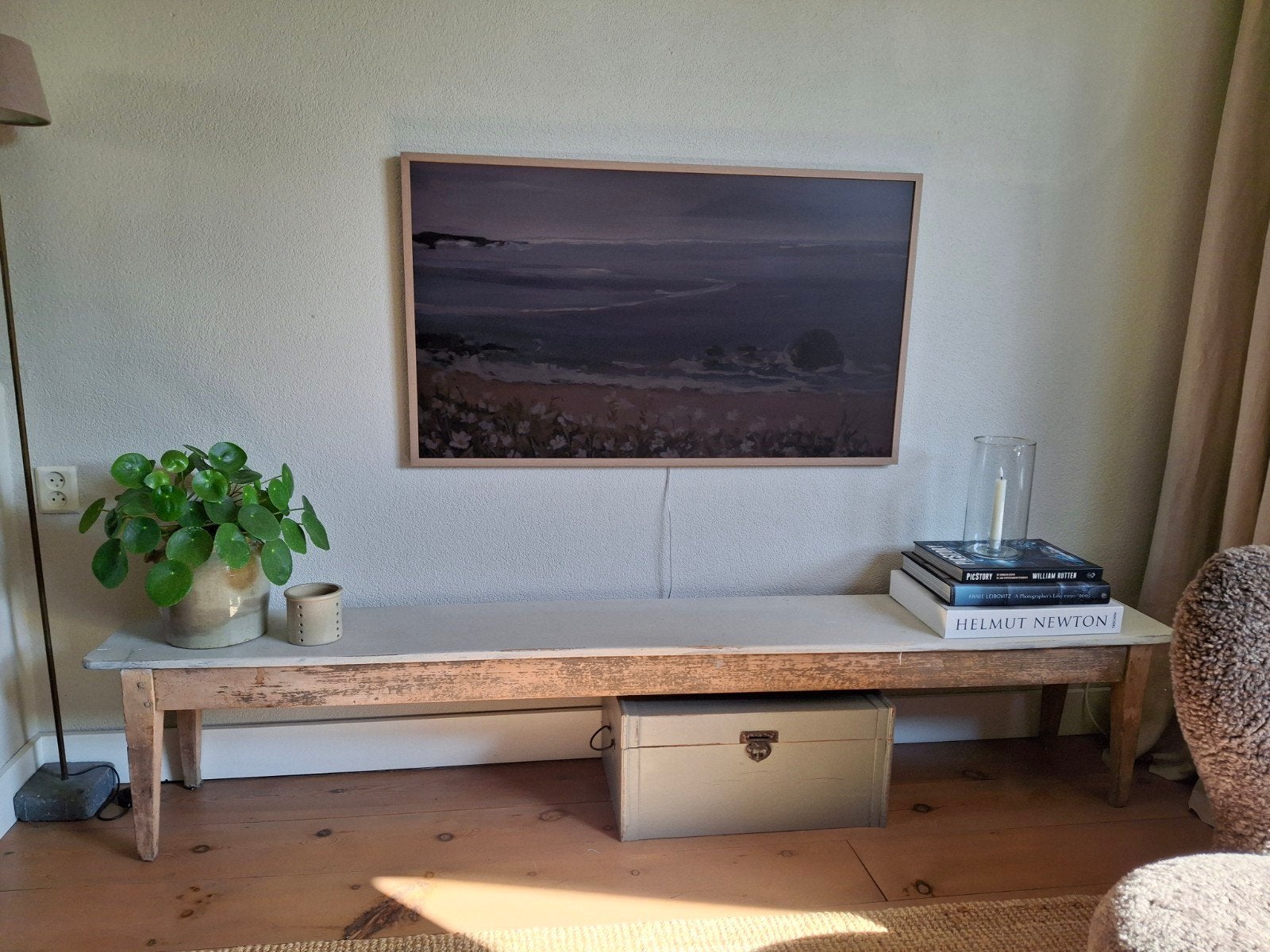 Oude houten brocante school, gym bank uit België, Ophalen