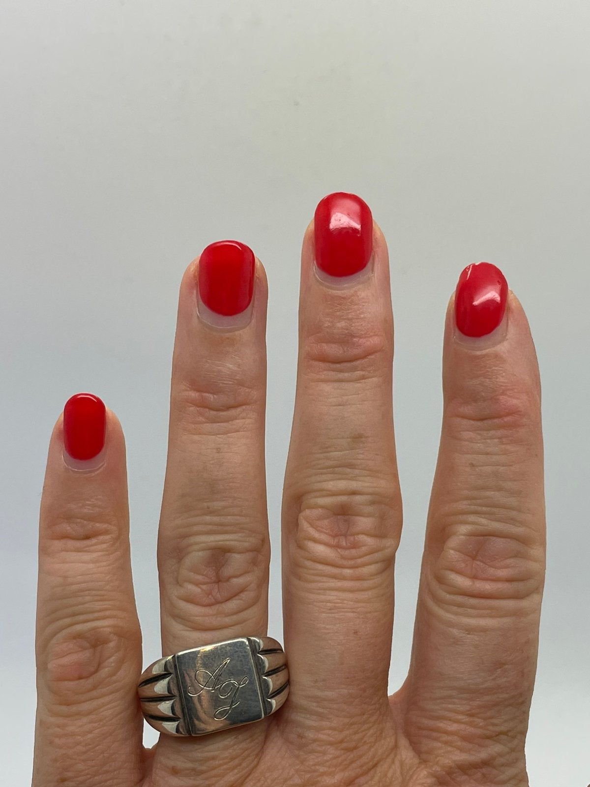 F229 Prachtige zilveren zegelring initialen AJ maat 20,75, Ophalen of Verzenden, Zilver, Ring