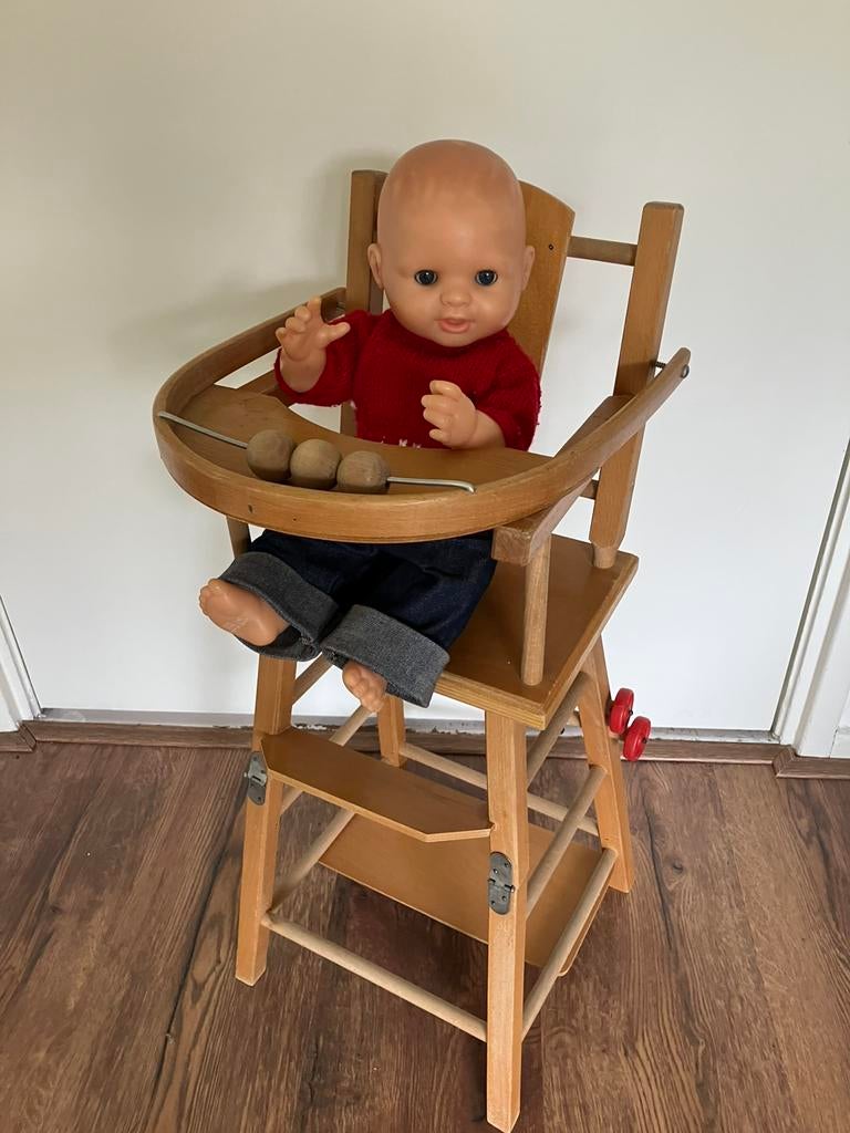 Poppenstoel kinderstoeltje pop hout tafel & stoeltje vintage, Ophalen of Verzenden, Gebruikt