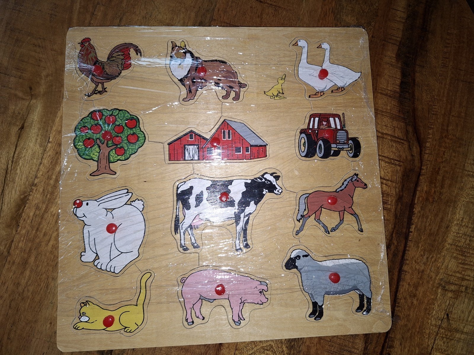 Leuke houten boerderij puzzel, Ophalen, Minder dan 10 stukjes, 6 maanden tot 2 jaar