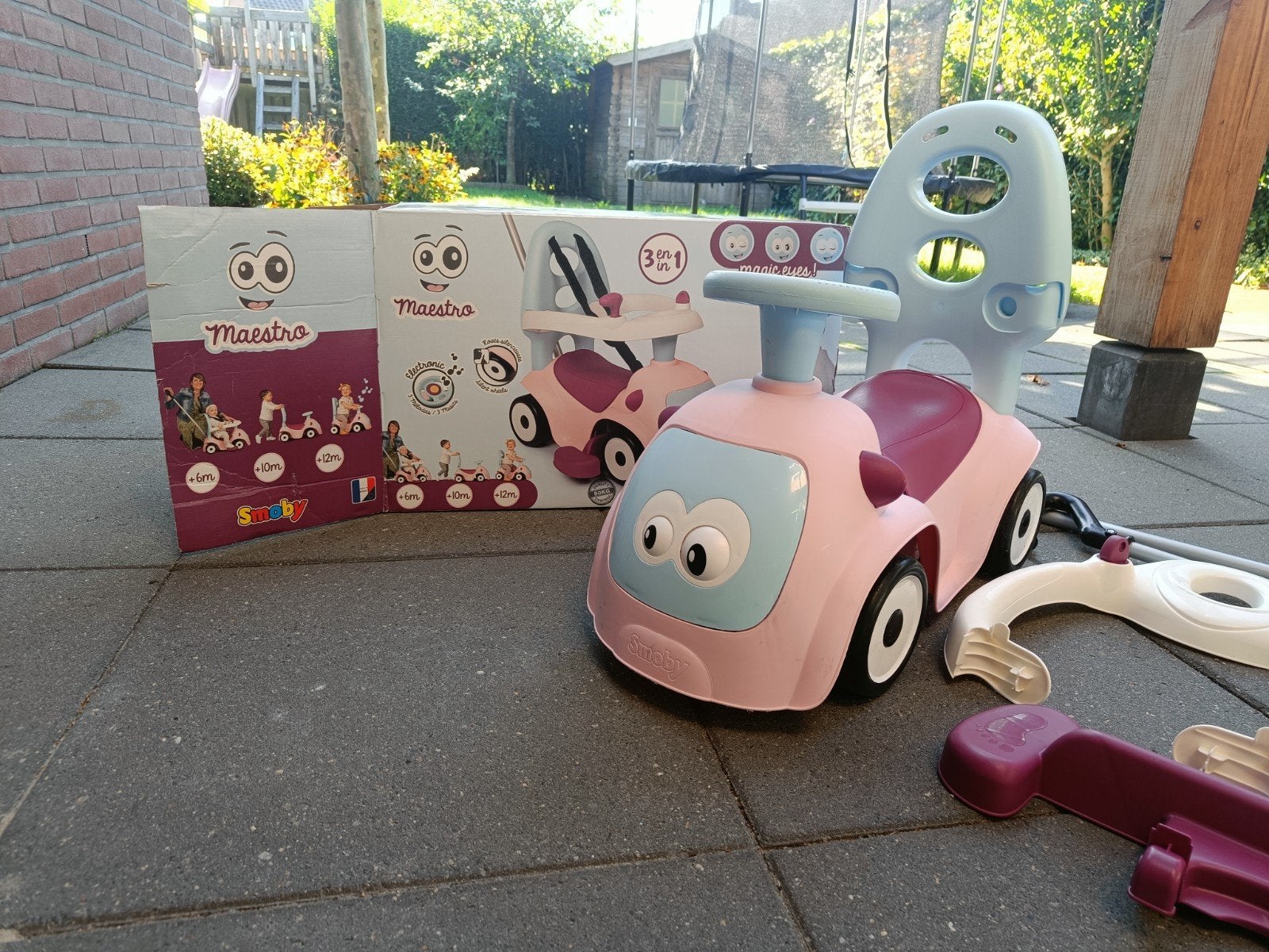 Smoby Maestro Loopauto 3-in-1 Roze, Ophalen of Verzenden, Zo goed als nieuw, Loopvoertuig