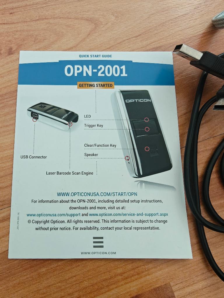 Opticon barcode scanner OPN-2001, Computers en Software, Scanners, Ophalen of Verzenden, Zo goed als nieuw, Barcodescanner, Opticon