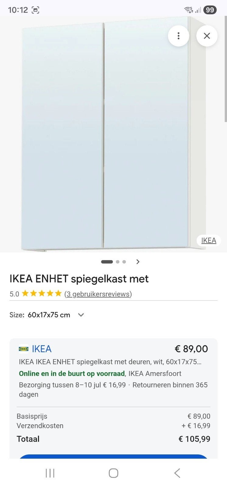 IKEA ENHET spiegelkast met 2 deurtjes - 60x17x75 cm, Ophalen, Spiegelkast, 50 tot 100 cm, Zo goed als nieuw