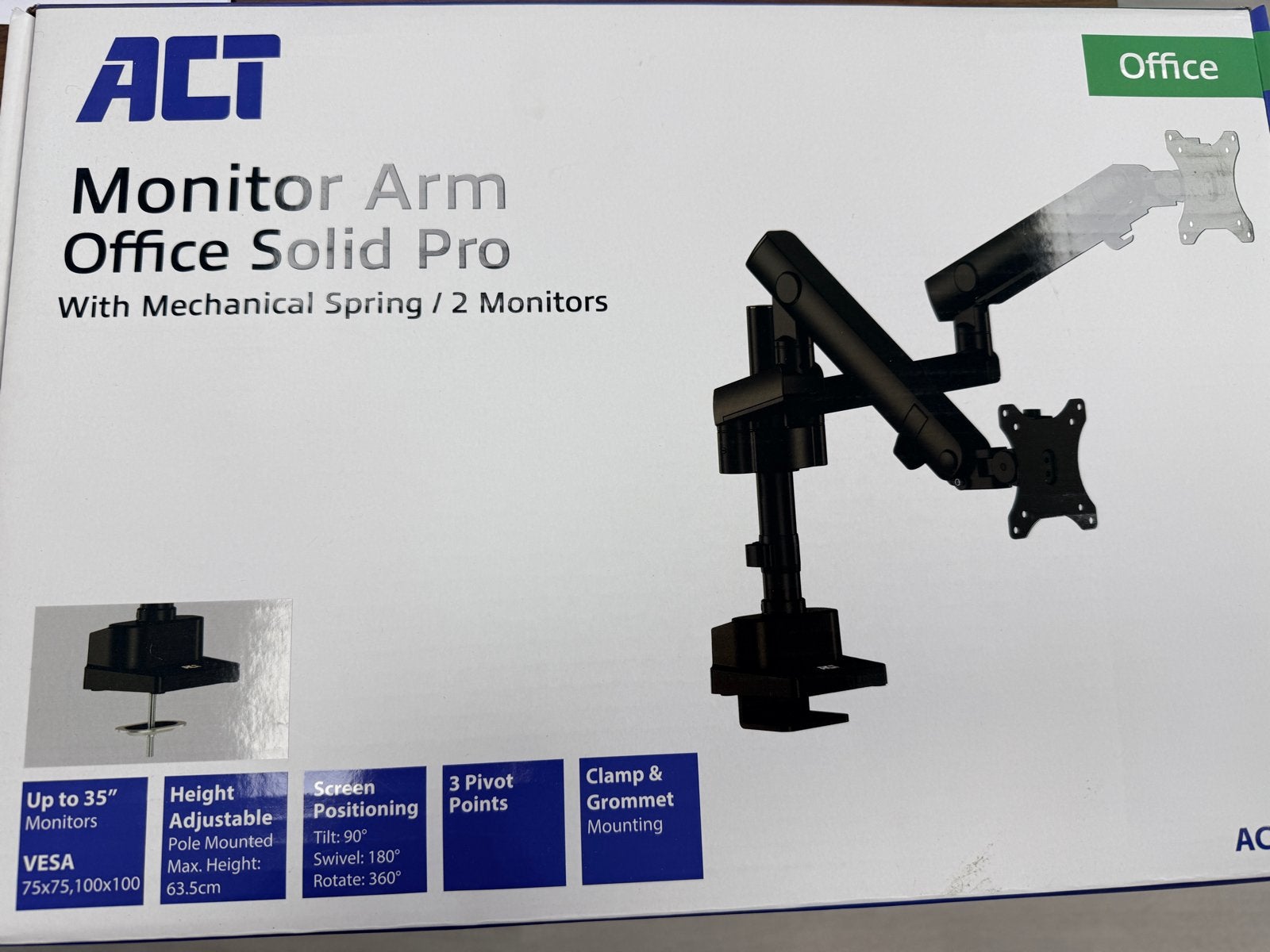 2x ACT Monitor Arm Office Solid Pro AC 8328, Computers en Software, Ophalen, Zo goed als nieuw