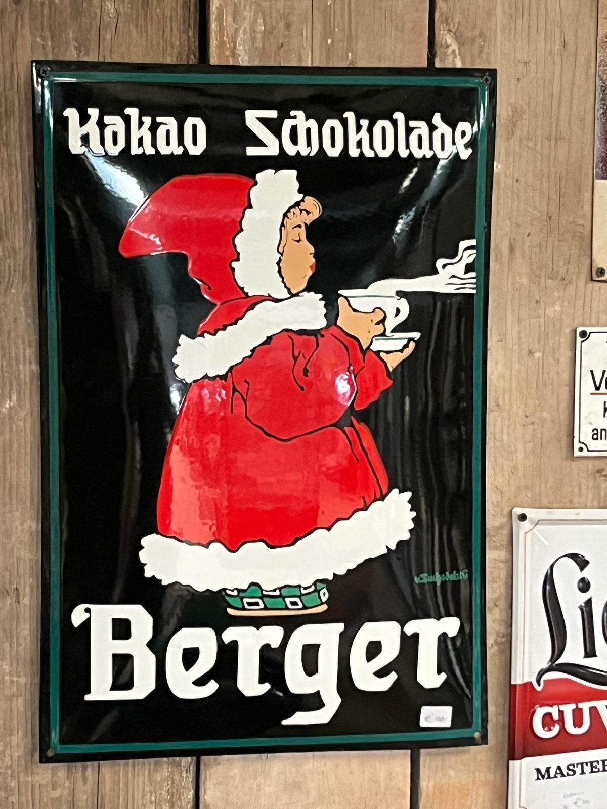 Gebold Emaille Reclamebord "Kakao Schokolade Berger" Reprodu, Reclamebord, Ophalen of Verzenden, Zo goed als nieuw, X