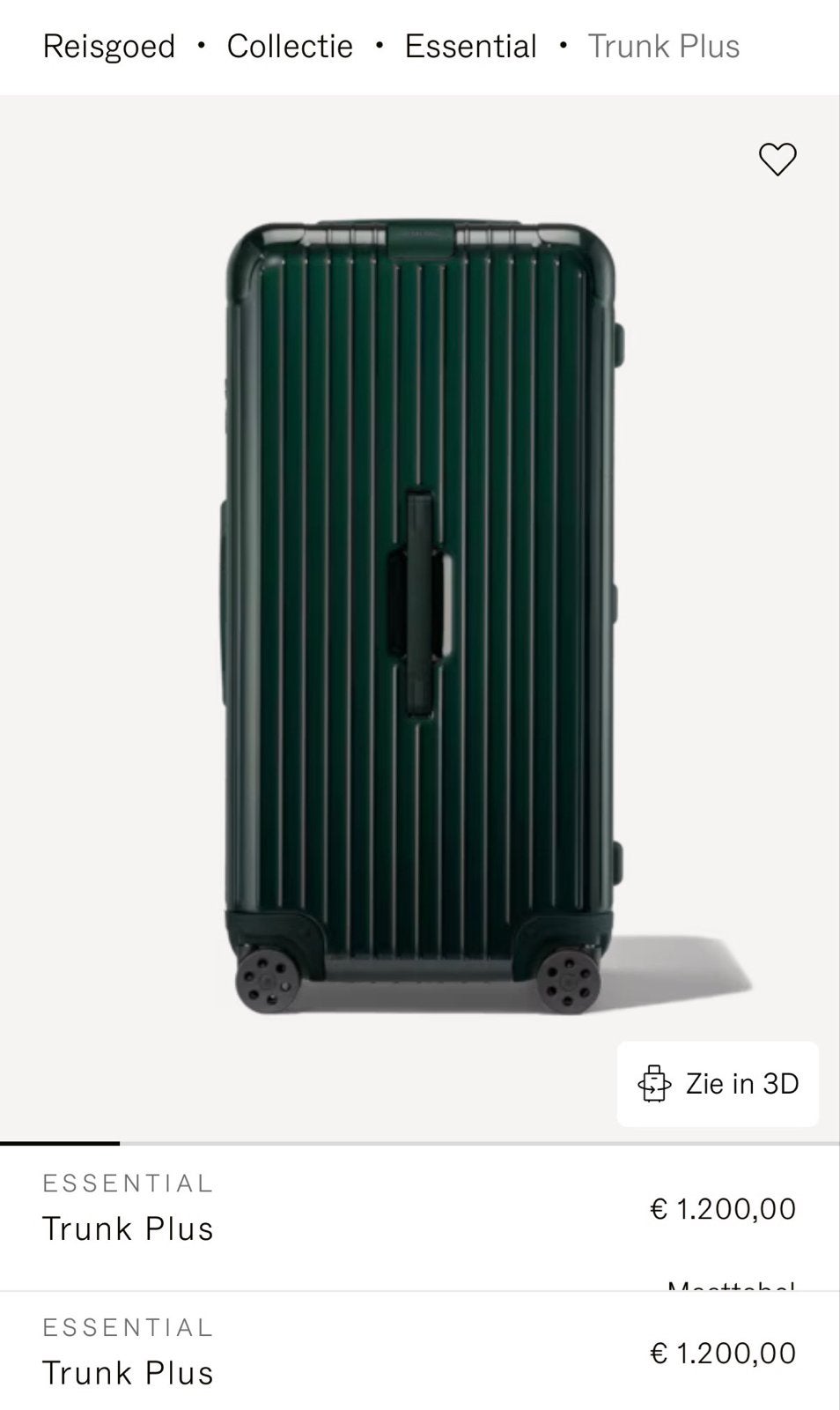 Gloednieuwe Rimowa Essential Trunk Donkergroen, Sieraden, Tassen en Uiterlijk, Koffers, Ophalen, Hard kunststof, Nieuw, 70 cm of meer